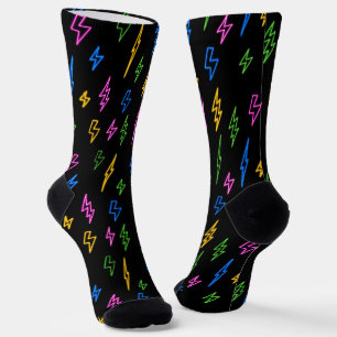 Farbenfrohes Neon-Blitz-Muster aus den 80ern Socken