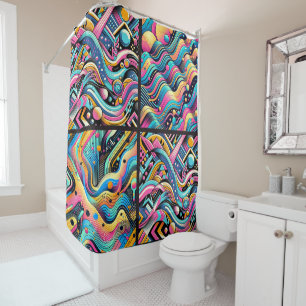 Farbenfrohes Neon-Helles Abstraktes 90er Musterdru Duschvorhang