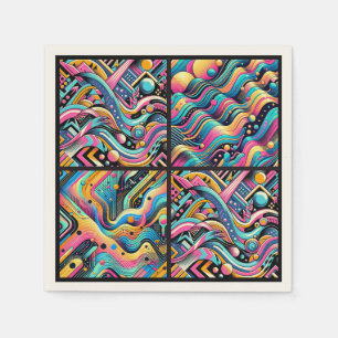 Farbenfrohes Neon-Helles Abstraktes 90er Musterdru Serviette
