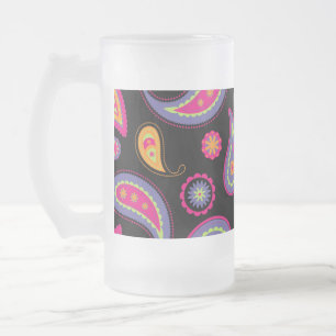 Farbenfrohes Paisley-Nahtlosmuster Mattglas Bierglas
