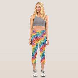 Farbenfrohes Paisley-Swirbelmuster Capri Leggings