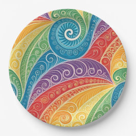 Farbenfrohes Paisley-Swirbelmuster Pappteller