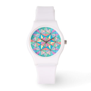 Farbenfrohes Pastell-Mosaik-Dreieck-Stern-Muster Armbanduhr