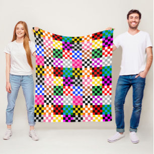 Farbenfrohes Patchwork Karomuster Design Fleecedecke