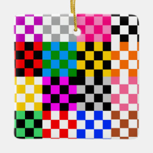 Farbenfrohes Patchwork Karomuster Design Keramikornament