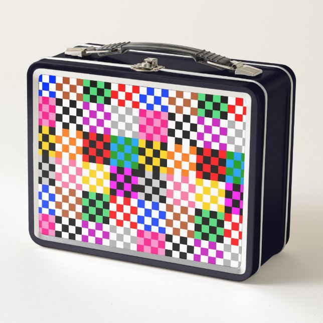 Farbenfrohes Patchwork Karomuster Design  Metall Brotdose (Vorderseite)