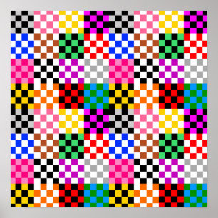 Farbenfrohes Patchwork Karomuster Design Poster