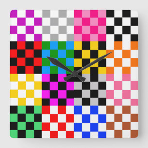 Farbenfrohes Patchwork Karomuster Design Quadratische Wanduhr