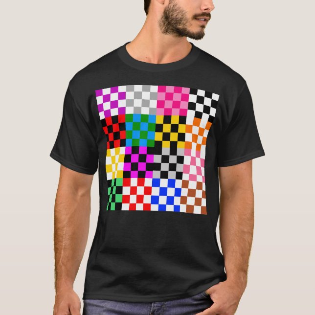 Farbenfrohes Patchwork Karomuster Design  T-Shirt (Vorderseite)