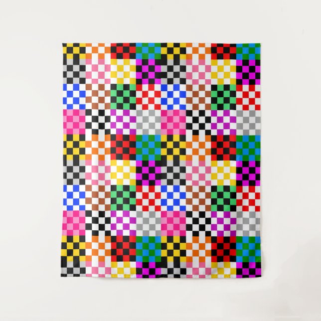 Farbenfrohes Patchwork Karomuster Design  Wandteppich (Vorderseite)