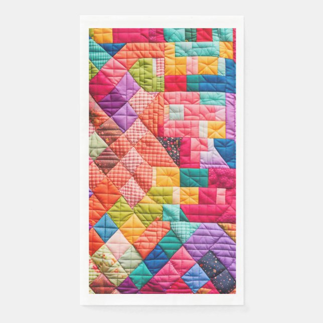 Farbenfrohes Patchwork-Quilt-Muster Serviette (Vorderseite)