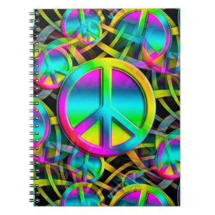 Farbenfrohes PEACE nahtloses Muster + Ihre Ideen Notizblock