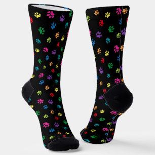 Farbenfrohes Pfotenabdruck-Muster Schwarz Socken