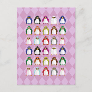 Farbenfrohes Pinguin-Muster – Lustiges Regenbogen- Postkarte