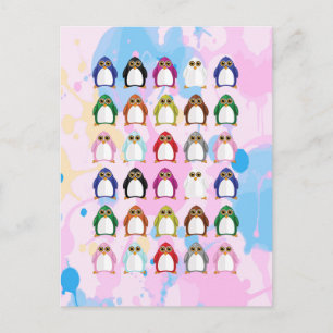Farbenfrohes Pinguin-Muster – Lustiges Regenbogen- Postkarte