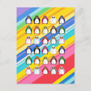 Farbenfrohes Pinguin-Muster – Lustiges Regenbogen- Postkarte