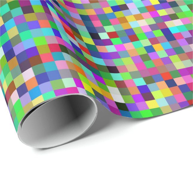 Farbenfrohes Pixelquadrat-Hintergrundmuster Geschenkpapier (Rolleneckpunkt)