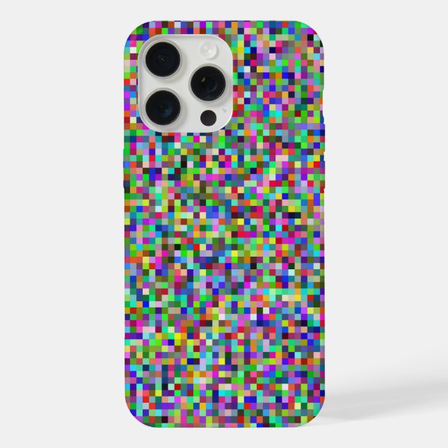 Farbenfrohes Pixelquadrat-Hintergrundmuster iPhone 15 Pro Max Hülle (Rückseite)