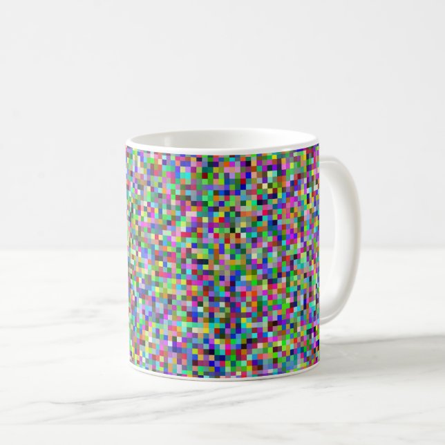 Farbenfrohes Pixelquadrat-Hintergrundmuster Kaffeetasse (VorderseiteRechts)