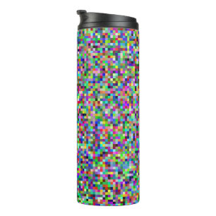 Farbenfrohes Pixelquadrat-Hintergrundmuster Thermosbecher
