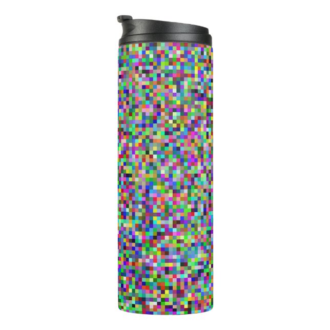 Farbenfrohes Pixelquadrat-Hintergrundmuster Thermosbecher (Nach rechts gedreht)