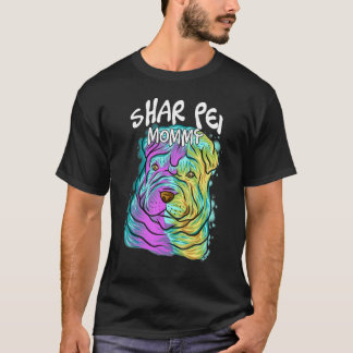 Farbenfrohes Pop-Porträt Shar Pei Hundemutter Mutt T-Shirt