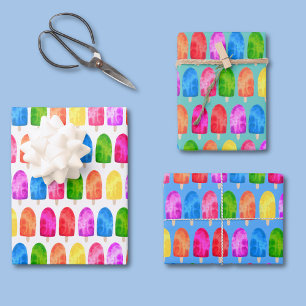 Farbenfrohes Popsicle-Eis-Lutscher-Muster Geschenkpapier Set