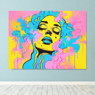 Farbenfrohes psychedelisches Frauenporträt Pop-Art Leinwanddruck
