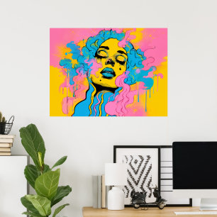 Farbenfrohes psychedelisches Frauenporträt Pop-Art Poster