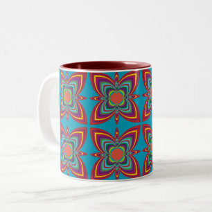 Farbenfrohes psychedelisches geometrisches Muster Zweifarbige Tasse