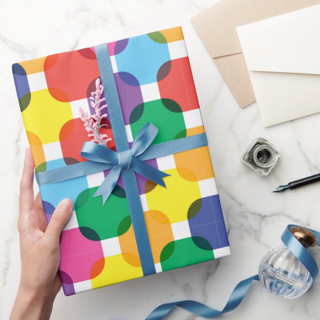 Farbenfrohes Quadratmuster Geschenkpapier (Schenken)