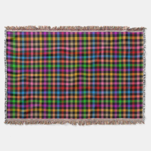 Farbenfrohes Regenbogen-Gingham-Karo-Design - Schw Decke (Vorderseite)