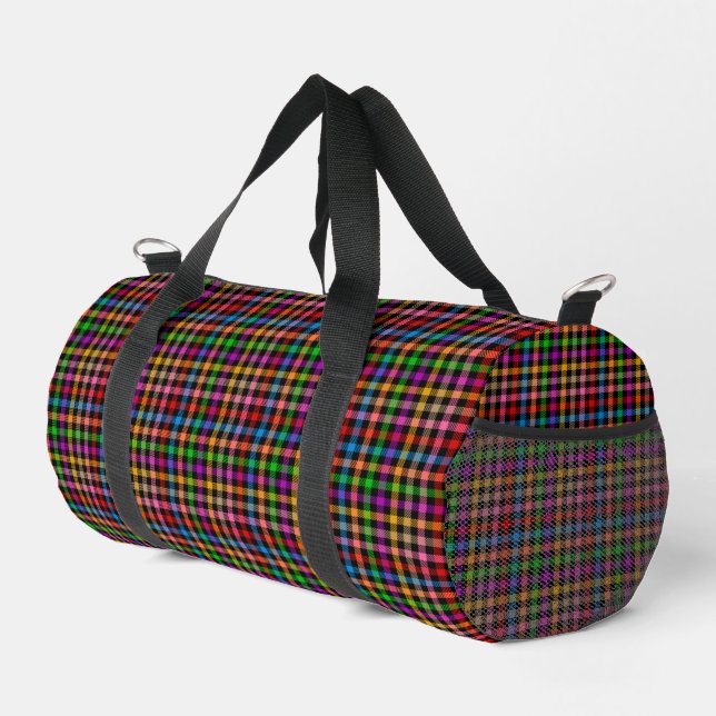 Farbenfrohes Regenbogen-Gingham-Karo-Design - Schw Duffle Bag (Rechte Ecke)