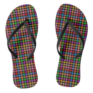 Farbenfrohes Regenbogen-Gingham-Karo-Design - Schw Flip Flops