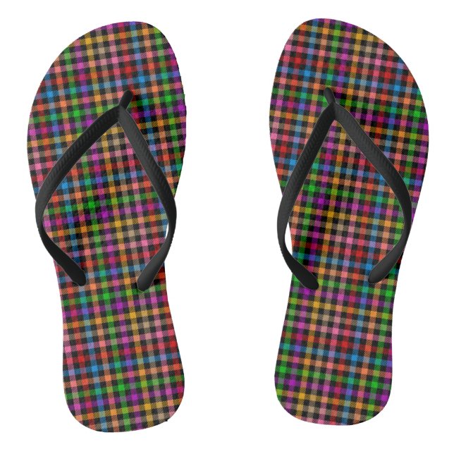 Farbenfrohes Regenbogen-Gingham-Karo-Design - Schw Flip Flops (Fußbett)