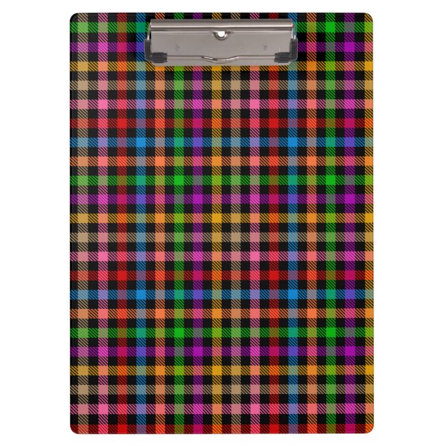 Farbenfrohes Regenbogen-Gingham-Karo-Design - Schw Klemmbrett (Vorderseite)
