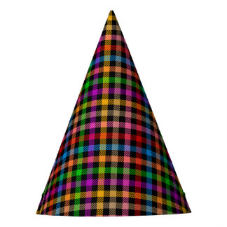 Farbenfrohes Regenbogen-Gingham-Karo-Design - Schw Partyhütchen