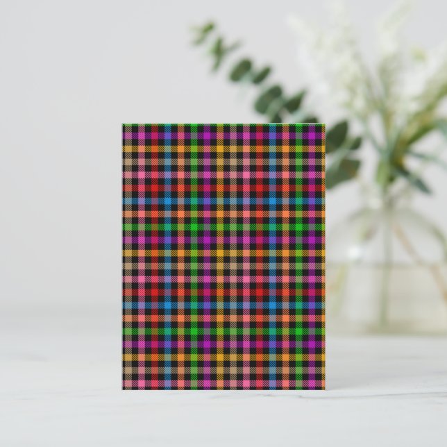 Farbenfrohes Regenbogen-Gingham-Karo-Design - Schw Postkarte (Stehend Vorderseite)