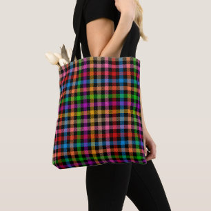 Farbenfrohes Regenbogen-Gingham-Karo-Design - Schw Tasche