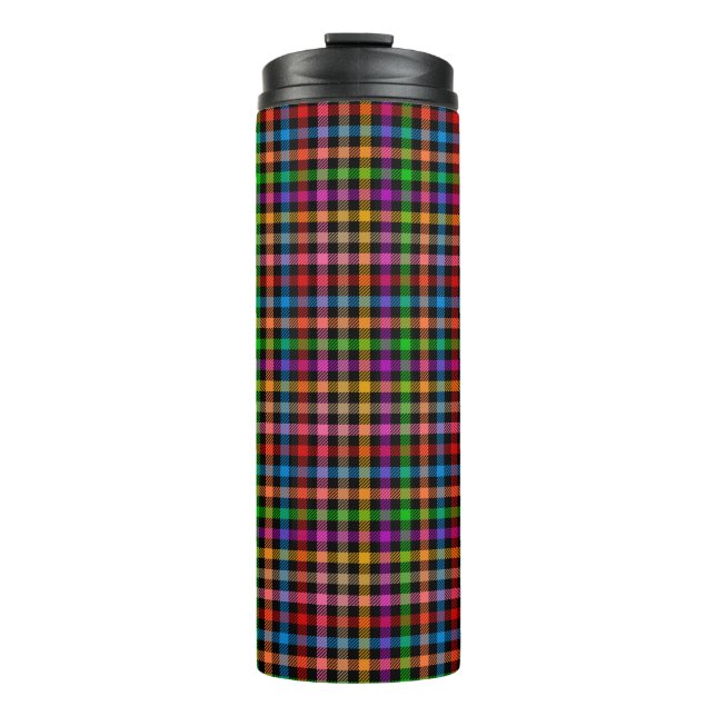 Farbenfrohes Regenbogen-Gingham-Karo-Design - Schw Thermosbecher (Vorderseite)