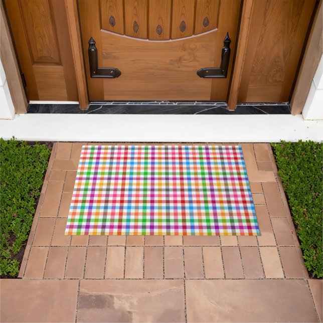 Farbenfrohes Regenbogen-Gingham-Karo-Design - Weiß Fußmatte (Außenbereich)