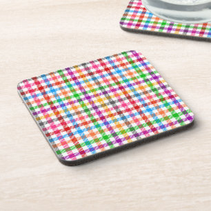 Farbenfrohes Regenbogen-Gingham-Karo-Design - Weiß Getränkeuntersetzer