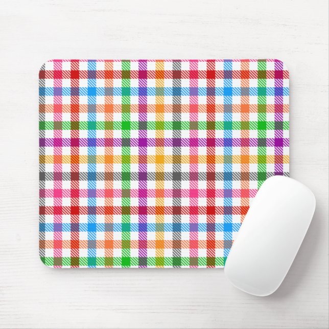 Farbenfrohes Regenbogen-Gingham-Karo-Design - Weiß Mousepad (Mit Mouse)