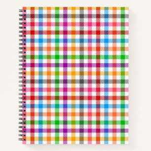 Farbenfrohes Regenbogen-Gingham-Karo-Design - Weiß Notizbuch