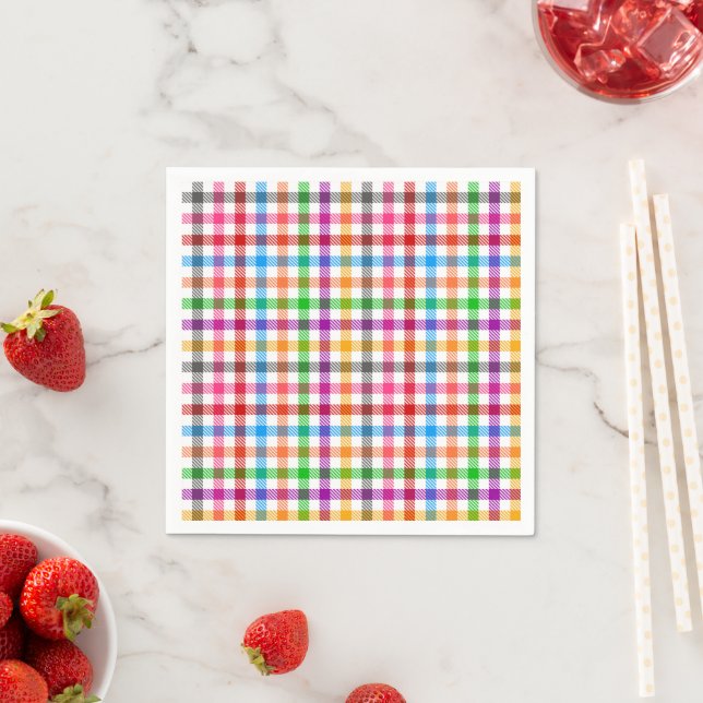 Farbenfrohes Regenbogen-Gingham-Karo-Design - Weiß Serviette (Beispiel)