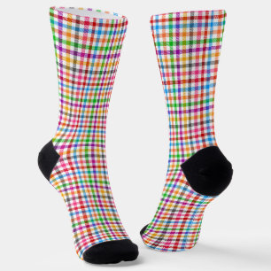 Farbenfrohes Regenbogen-Gingham-Karo-Design - Weiß Socken