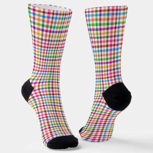 Farbenfrohes Regenbogen-Gingham-Karo-Design - Weiß Socken (Gewinkelt)