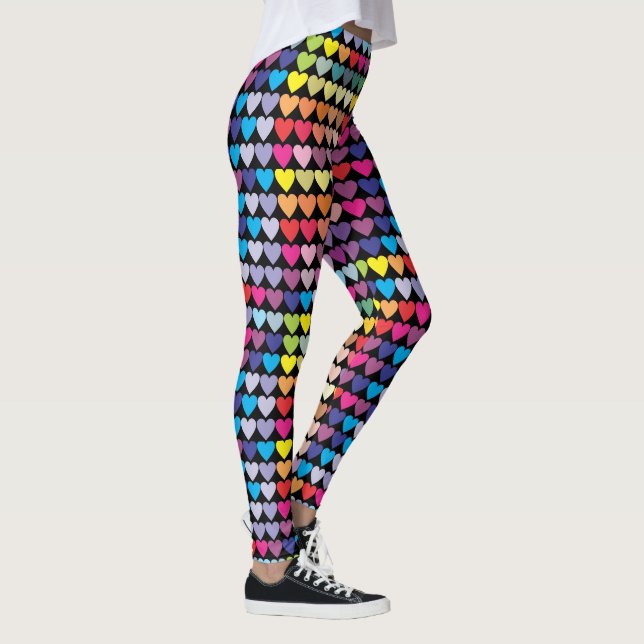 Farbenfrohes Regenbogen-Herzen-Muster Leggings (Rechts)