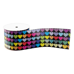 Farbenfrohes Regenbogen-Herzen-Muster Ripsband