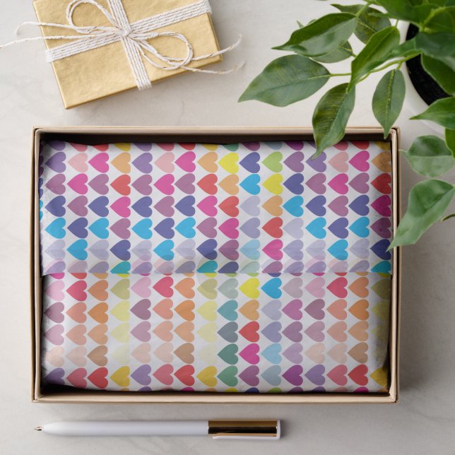 Farbenfrohes Regenbogen-Herzen-Muster Seidenpapier (Geschenk)